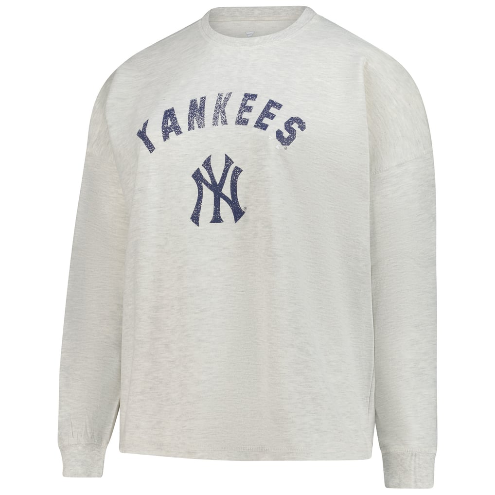  New York Yankees Profile Women's Plus Size French Terry Pullover Sweatshirt - Heather Gray